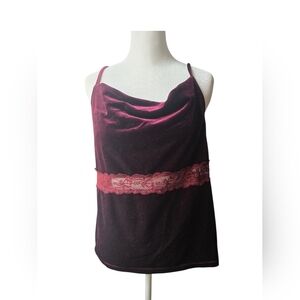 LOFT Velvet Camisole in Deep Purple with Pink Lace